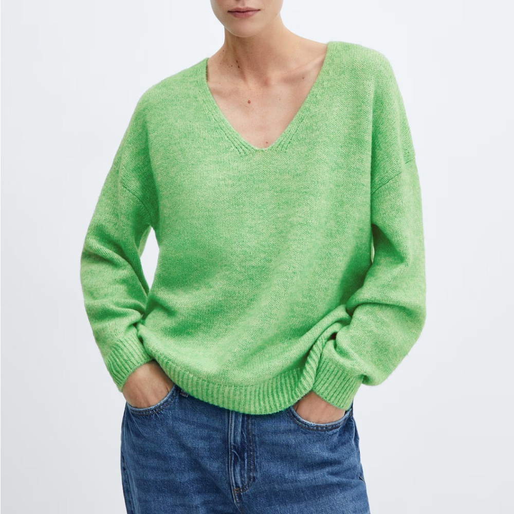 Green v-neck sweater from Mango